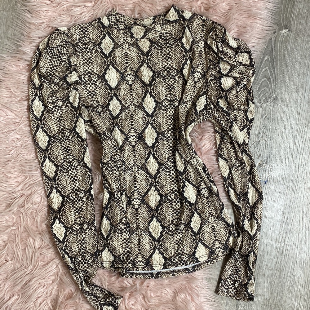 Snake print mock turtleneck blouse